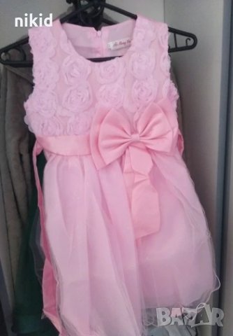 Светло розова бебешка детска официална празнична обемна рокля с пандела кръщене, снимка 3 - Бебешки рокли - 26241941