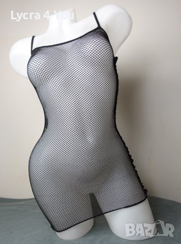 Еротична черна мрежеста прозрачна мини рокля по тялото, снимка 8 - Бельо - 40305364