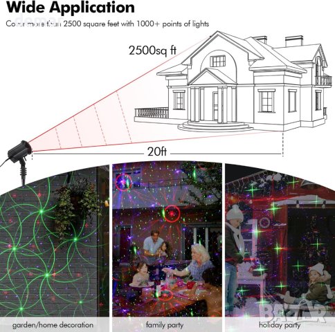 Проектор за коледни светлини Dalanpa с 8 шарки, 3 цвята, снимка 6 - Декорация за дома - 43119399