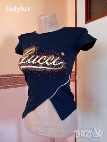 Gucci, с камъчета, за ръст 116-122 см.. Код 2176, снимка 3 - Детски тениски и потници - 43943986