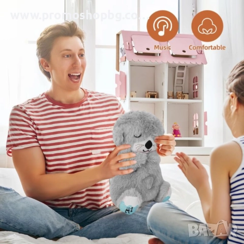 Дишаща плюшена играчка със светлинни и музикални ефекти, Сиво или бежово, снимка 4 - Плюшени играчки - 52673066