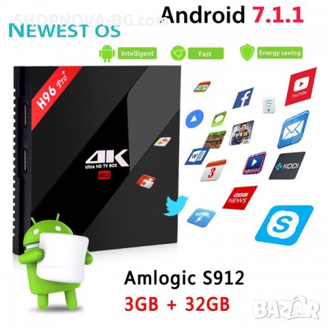 TV Box H96 PRO PLUS с 3GB RAM и 32G ROM, Android 7.1, процесор Amlogic S912, 2.4G / 5G, UHD 4K, снимка 1 - Плейъри, домашно кино, прожектори - 28102376