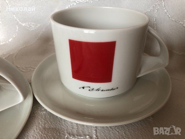 Порцеланов сервиз за чай – 4  части, Червен квадрат форма Баланс, Императорски порцелан, руски, снимка 3 - Други - 43339379