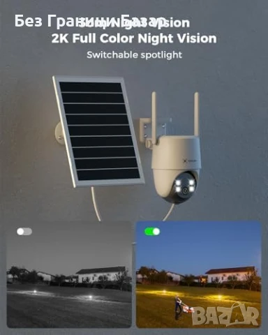 Нова Соларна WiFi Камера COCOCAM AI Засичане 24/7 Запис 3MP охрана дом, снимка 3 - IP камери - 50550949