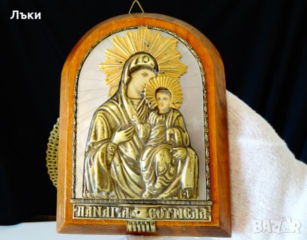 Старинна икона Св.Богородица Сумела,седеф,позлата. , снимка 2 - Икони - 34806996