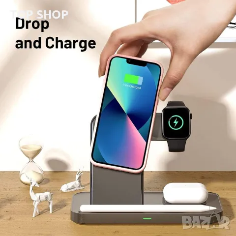 4 в 1 интелигентно безжично зарядно устройство,iPhones,iWatch всички QI-съвместими устройства, снимка 2 - Безжични зарядни - 48547713