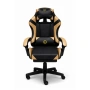 Геймърски стол с масажна функция, лумбална възглавница и поставка за крака – Черен-златист, снимка 4