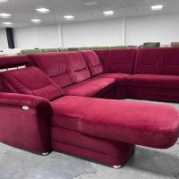 Червен ъглов диван от плат с ф-я сън и ел.лежанка "SC Classic", снимка 2 - Дивани и мека мебел - 39971796