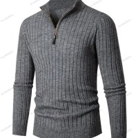Мъжки ежедневен едноцветен еластичен плетен пуловер с кръгла яка, 5цвята - 023, снимка 4 - Пуловери - 43343538