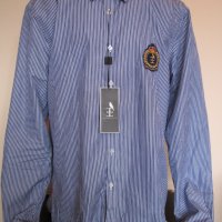 НОВА синьо-бяла луксозна дизайнерска мъжка памучна риза THE EMPEROR 1688 размер XL от САЩ, снимка 2 - Ризи - 43001320