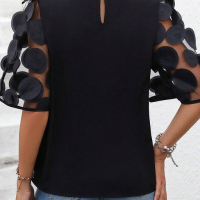 Дамска блуза в черен цвят с къси ефектни ръкави, снимка 2 - Корсети, бюстиета, топове - 44843706