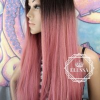 Лейс Фронт Перука Професионална Луксозна Ръчна Изработка Цвят Омбре Пепеляво Розово Микс Код 1147 , снимка 7 - Аксесоари за коса - 28270569