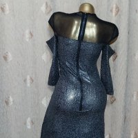 Fashion Paris S  Брокатена сребриста рокля , снимка 3 - Рокли - 43739212