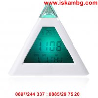 LED будилник и метеостанция с форма на пирамида светещ в 7 цвята, снимка 5 - Други стоки за дома - 28472198