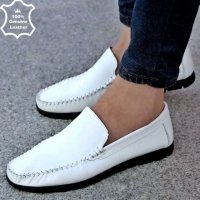 Мъжки обувки - бяла ЕСТЕСТВЕНА кожа - 056, снимка 1 - Мокасини - 37368840