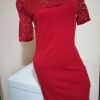 Червена рокля с дантела, снимка 4 - Рокли - 37275374