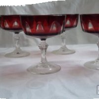  чаши френски червен кристал лукс, снимка 7 - Антикварни и старинни предмети - 18594015