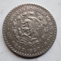 1 песо сребро Мексико 1957г, снимка 3 - Нумизматика и бонистика - 40547646