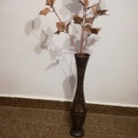 Винтидж ваза от гравиран месинг-H=43см., снимка 1 - Антикварни и старинни предмети - 44030860
