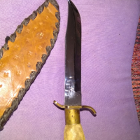 Ловен нож от соца калъф естествена кожа метален гард ръчно правен от майстор с инициали нов , снимка 6 - Ножове - 36422656