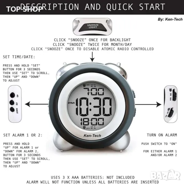 Дигитален часовник/ будилник с двоен звънец Creative Alam, снимка 1