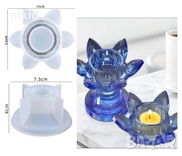 3D Отворено цвете свещник поставка стойка за свещ свещи силиконов молд форма калъп смола декор, снимка 1