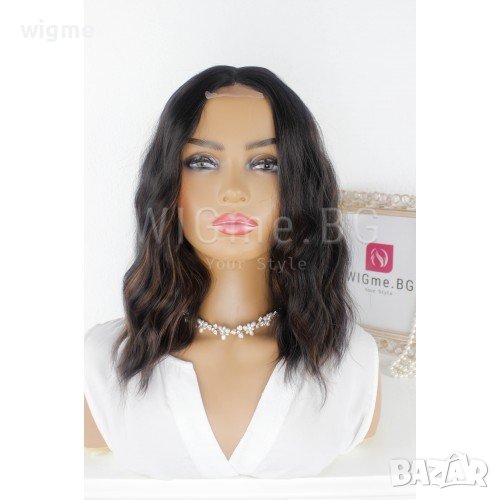 Средна дължина чуплива тъмнокестенява перука на кичури Далия, снимка 1