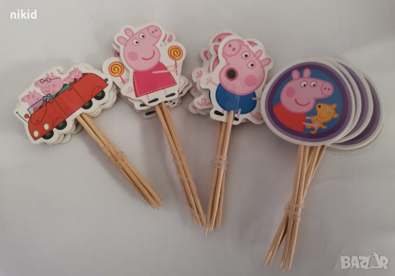 24 бр пепа пиг и джордж peppa pig топери клечки украса декорация за мъфини кексчета торта, снимка 1
