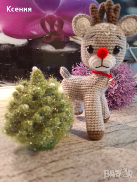 Плетена играчка Елен с коледно дърво, ръчно изработени, Подарък за Коледа, снимка 1