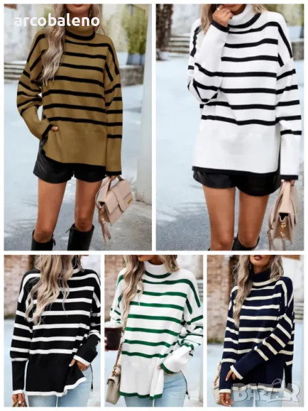 Дамски ежедневен раиран плетен пуловер, 5цвята , снимка 1