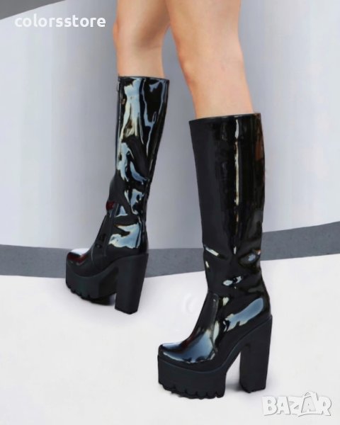 Ботуши на ток - черен лак - GH166, снимка 1