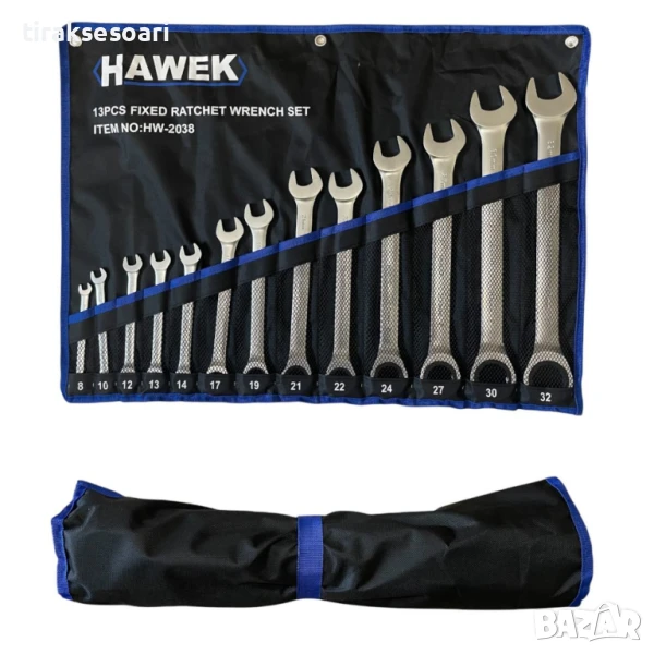 Комплект звездогаечни тресчотни ключове 8 - 32 мм 13 части HAWEK , снимка 1