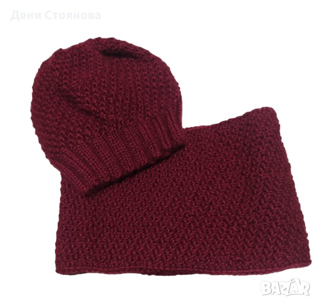 Дамски ръчно плетен комплект  : шапка и шал, снимка 1