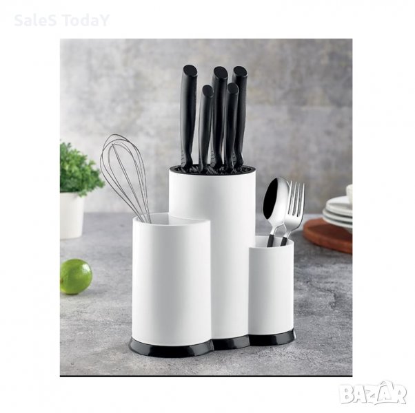 Поставка за ножове и кухненски прибори, бяла, пластмаса, снимка 1