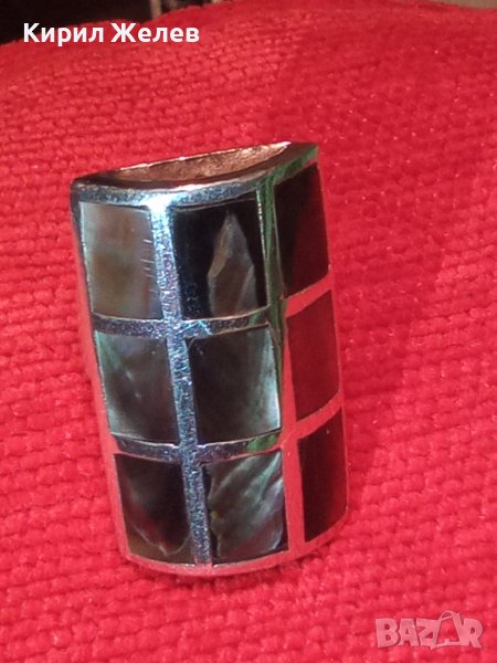 РАЗКОШЕН СЕДЕФЕН СРЕБЪРЕН ФЕШЪН АРТ ПРЪСТЕН СРЕБРО 925 с ЮВЕЛИРНО РЪЧНО ШЛИФОВАН КРАЛСКИ СЕДЕФ 39987, снимка 1