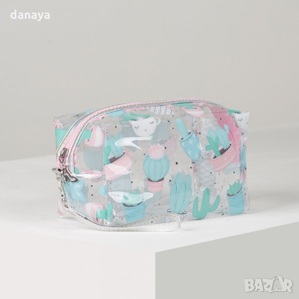 2510 Прозрачна козметична чантичка с принт на кактуси, снимка 1