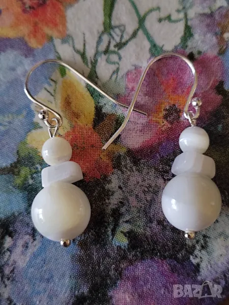 Сребърни обеци със седеф, снимка 1