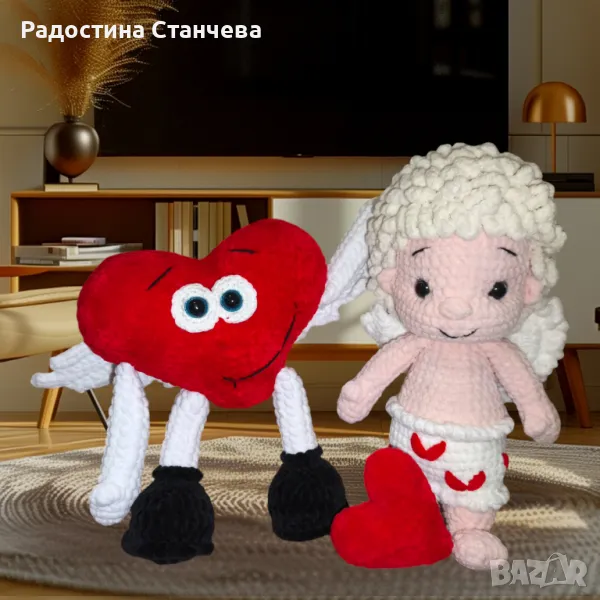 Плетени валентинки-купидон и сърце, снимка 1