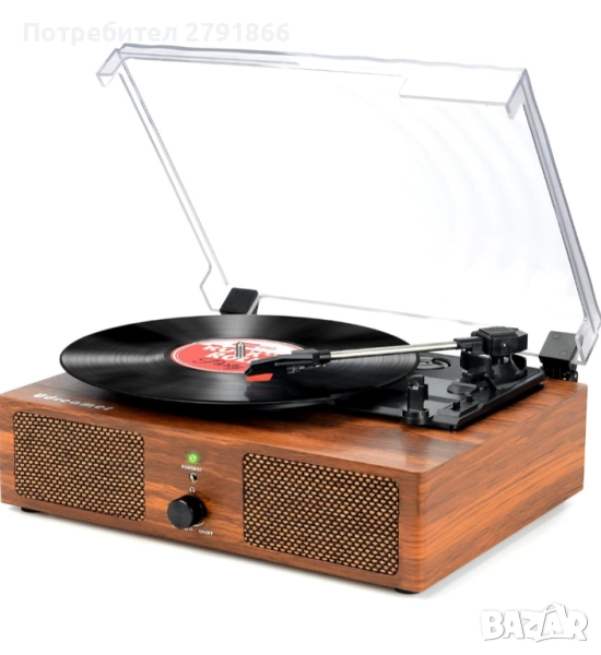 Bluetooth Грамофон за винилови плочи вградени говорители USB вход 3 скорости AUX вход жак слушалки, снимка 1