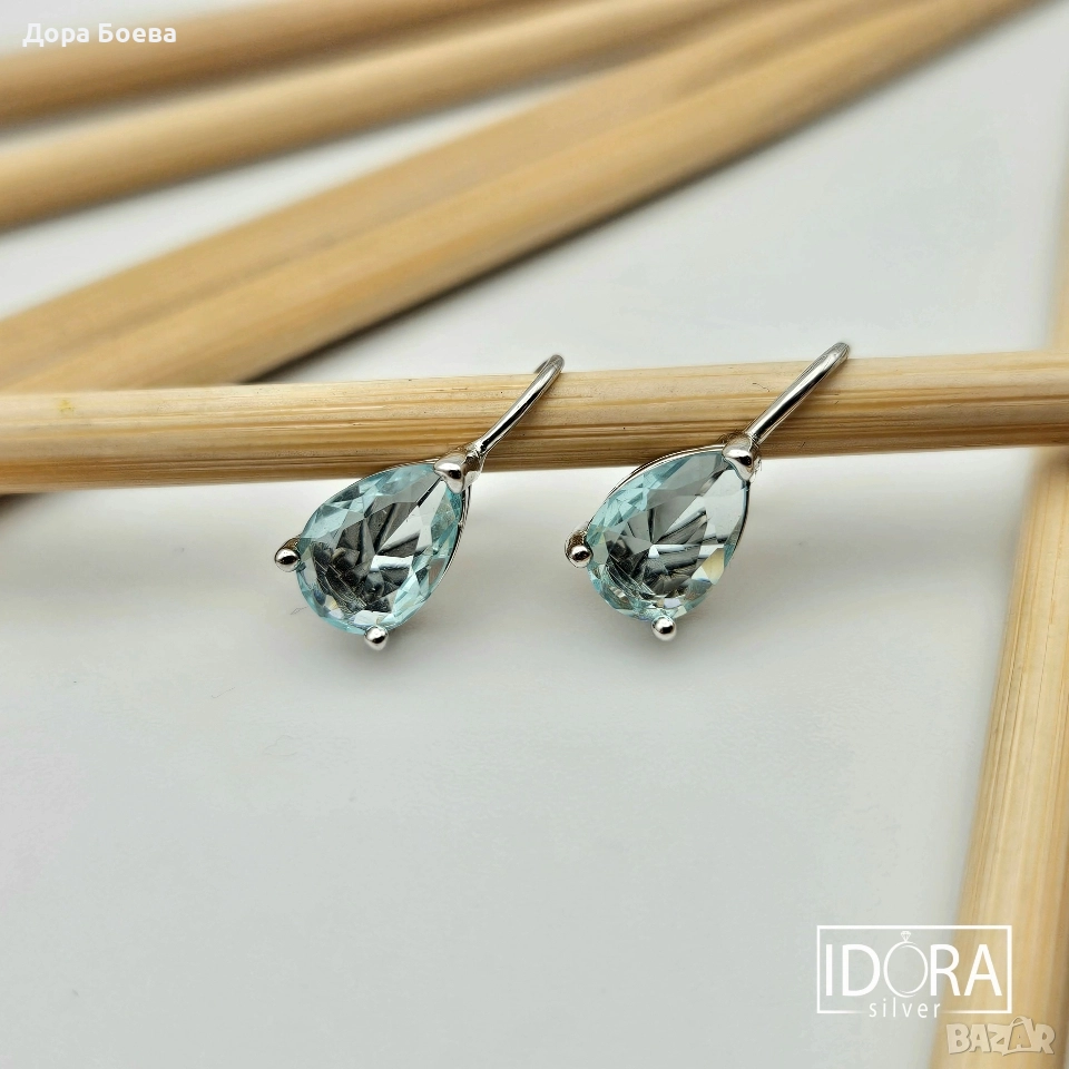 Сребърни обеци: "Аква", снимка 1