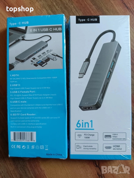Чисто нови в целофан Type-C хъб 6-в-1 многофункционален, чудесен за лаптопи като Chromebook..., снимка 1