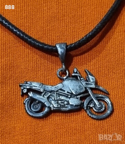 Сребърна висулка мотор на кожена верижка, снимка 1