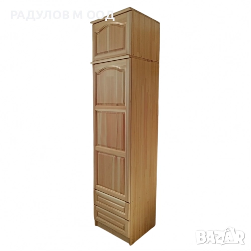 Еднокрилен гардероб масив чам с надстройка и 2 чекмеджета / 33007, снимка 1