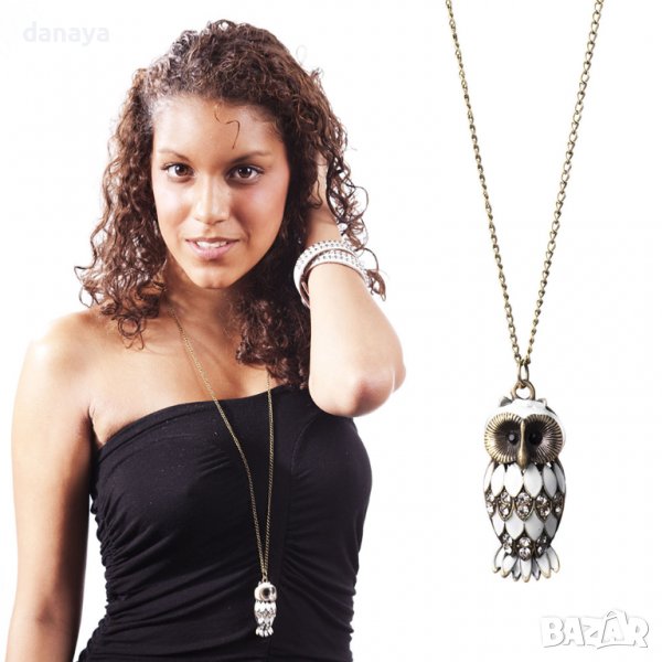 3289 Дамско дълго колие Кралица бухал с камъни, снимка 1