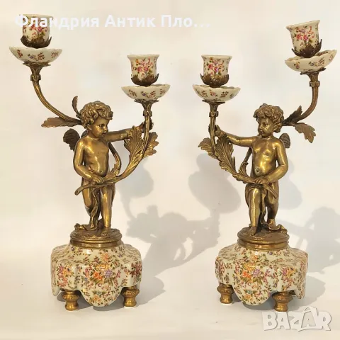 Свещници ангели порцелан и бронз