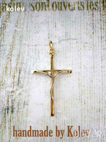 златен кръст с разпятие, стилизиран 0.98 грама, снимка 3 - Колиета, медальони, синджири - 26467618