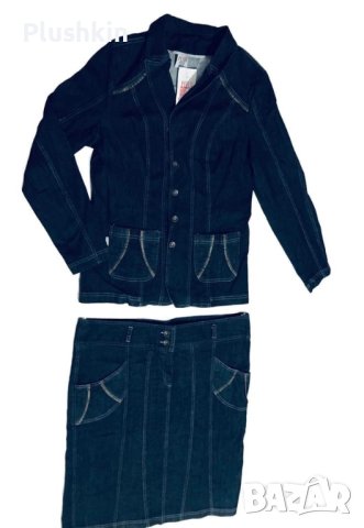 Дамски дънков костюм L - сако и пола - нов, снимка 1 - Костюми - 43120601