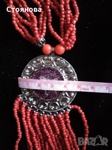 Ефектно дамско червено колие , снимка 5 - Колиета, медальони, синджири - 27671446