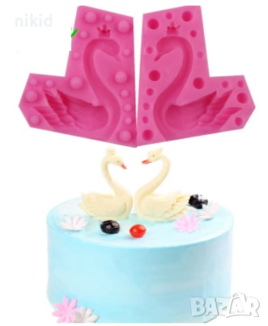 3D 2 части красив лебед с корона силиконов молд форма за украса торта с фондан шоколад, снимка 1 - Форми - 36443877