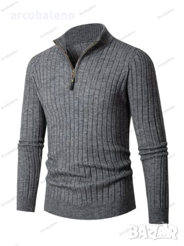 Мъжки ежедневен едноцветен еластичен плетен пуловер с кръгла яка, 5цвята - 023, снимка 4 - Пуловери - 43343538